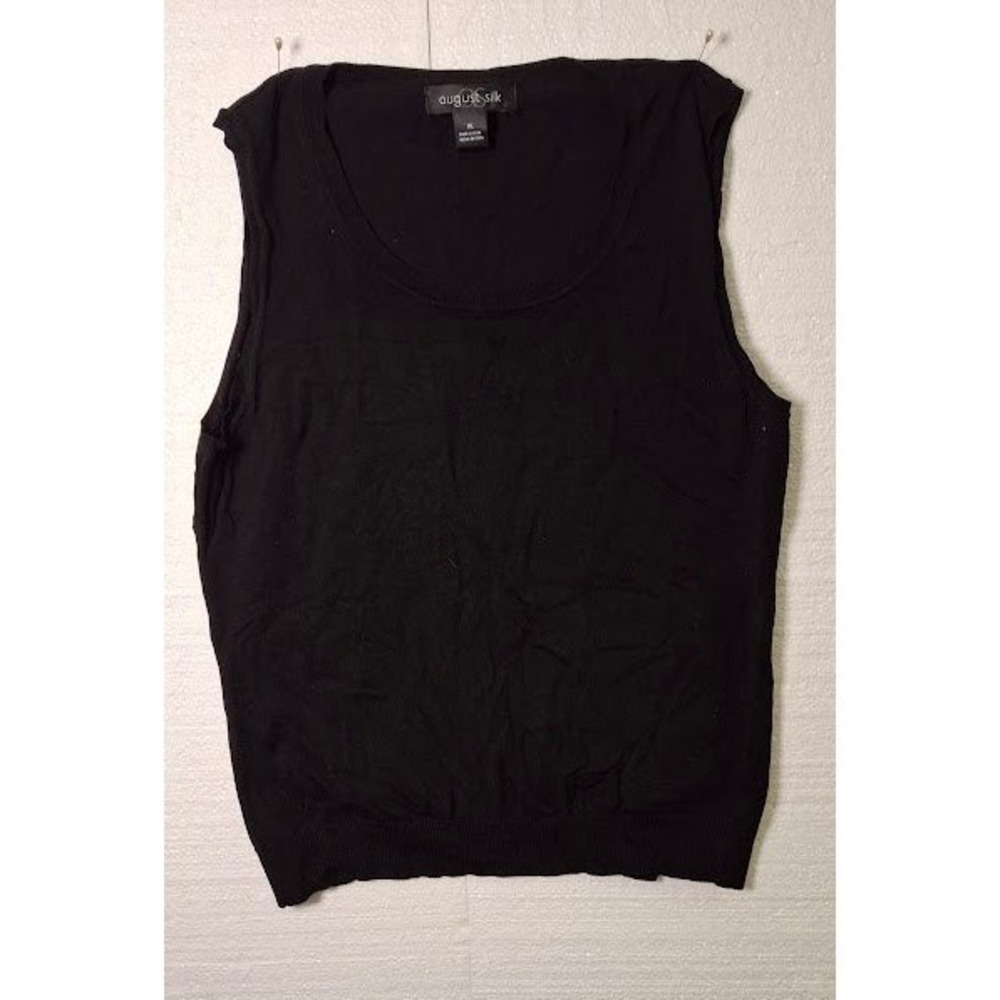 August Silk Womens XL Black Sleeveless Knit Sweater Top Shell Tank  Silk Blend